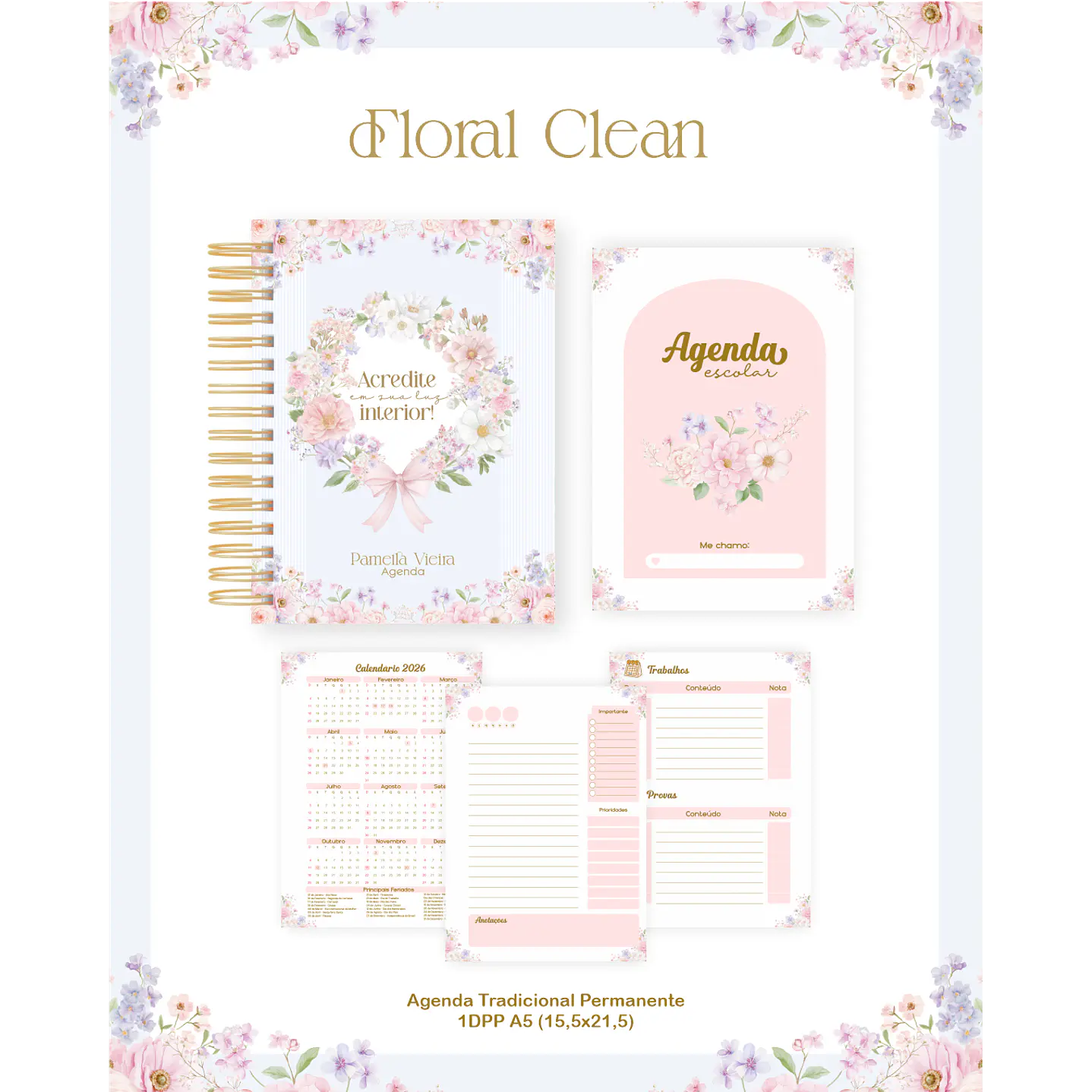 Encadernação Floral Clean para Papelaria Personalizada 4