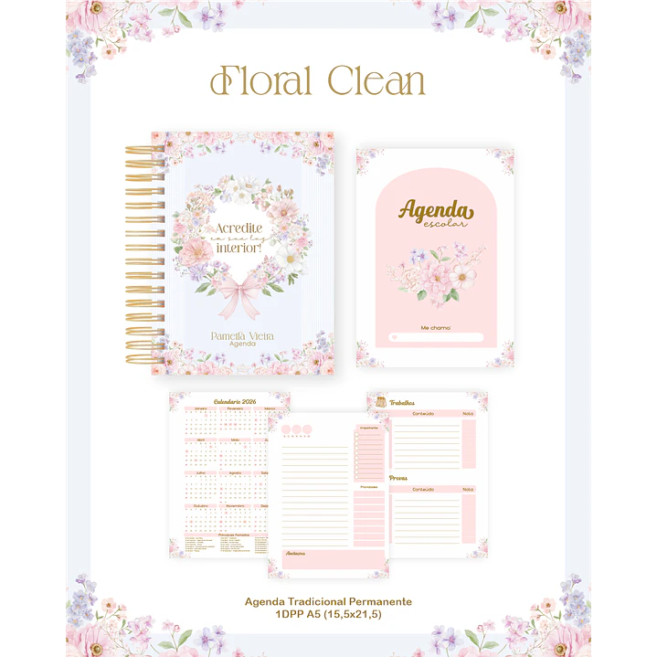 Encadernação Floral Clean para Papelaria Personalizada 4