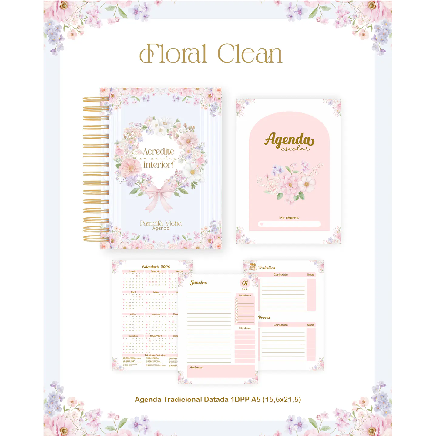 Encadernação Floral Clean para Papelaria Personalizada 5