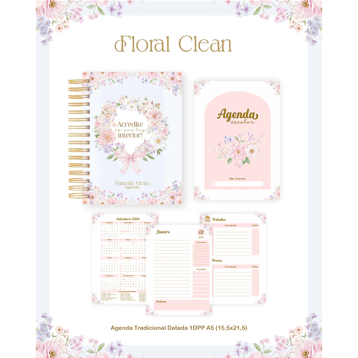 Encadernação Floral Clean para Papelaria Personalizada 5