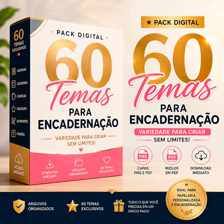 Pack Digital Encadernação 60 Temas para Agendas e Cadernos 1