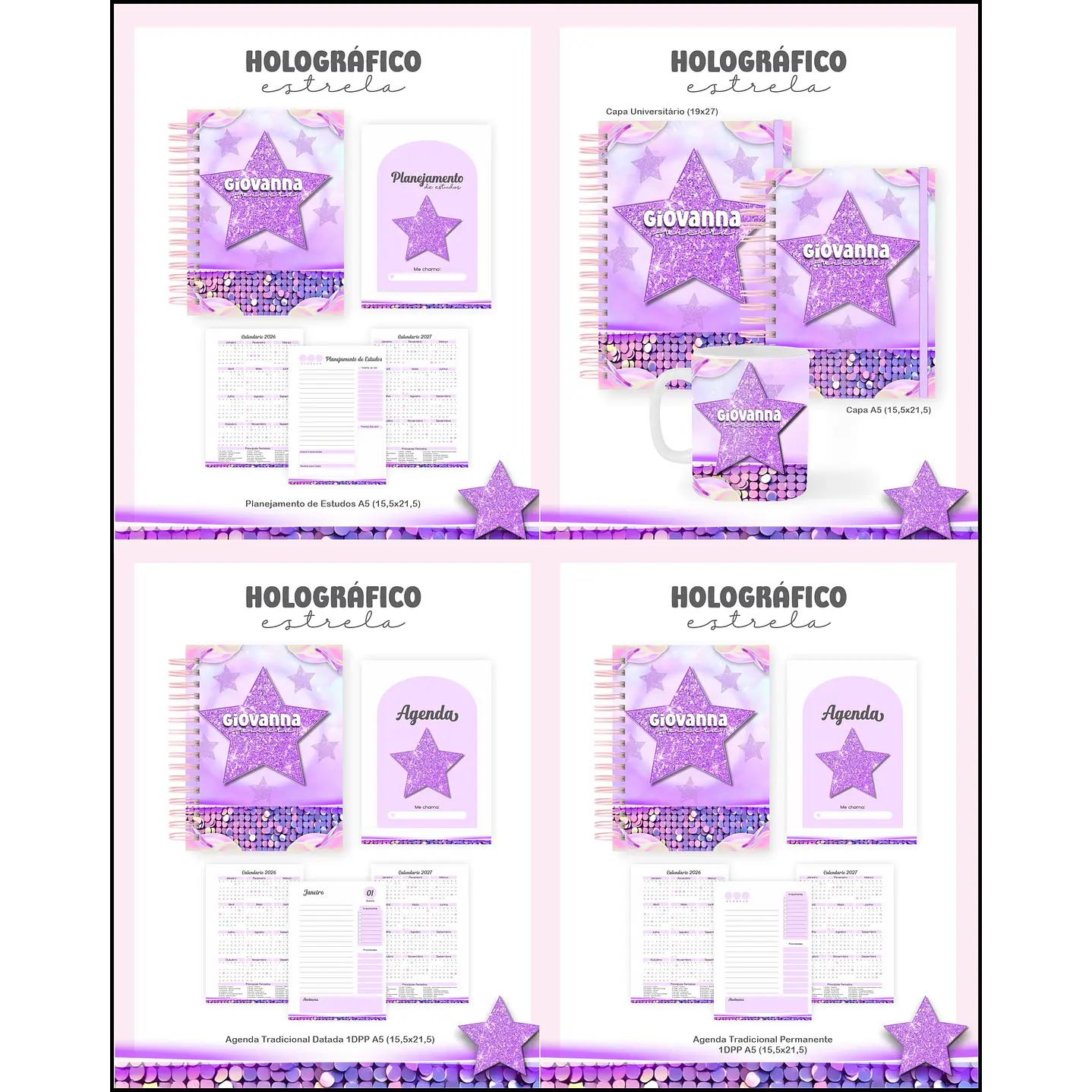 Pack Digital Encadernação 60 Temas para Agendas e Cadernos 12