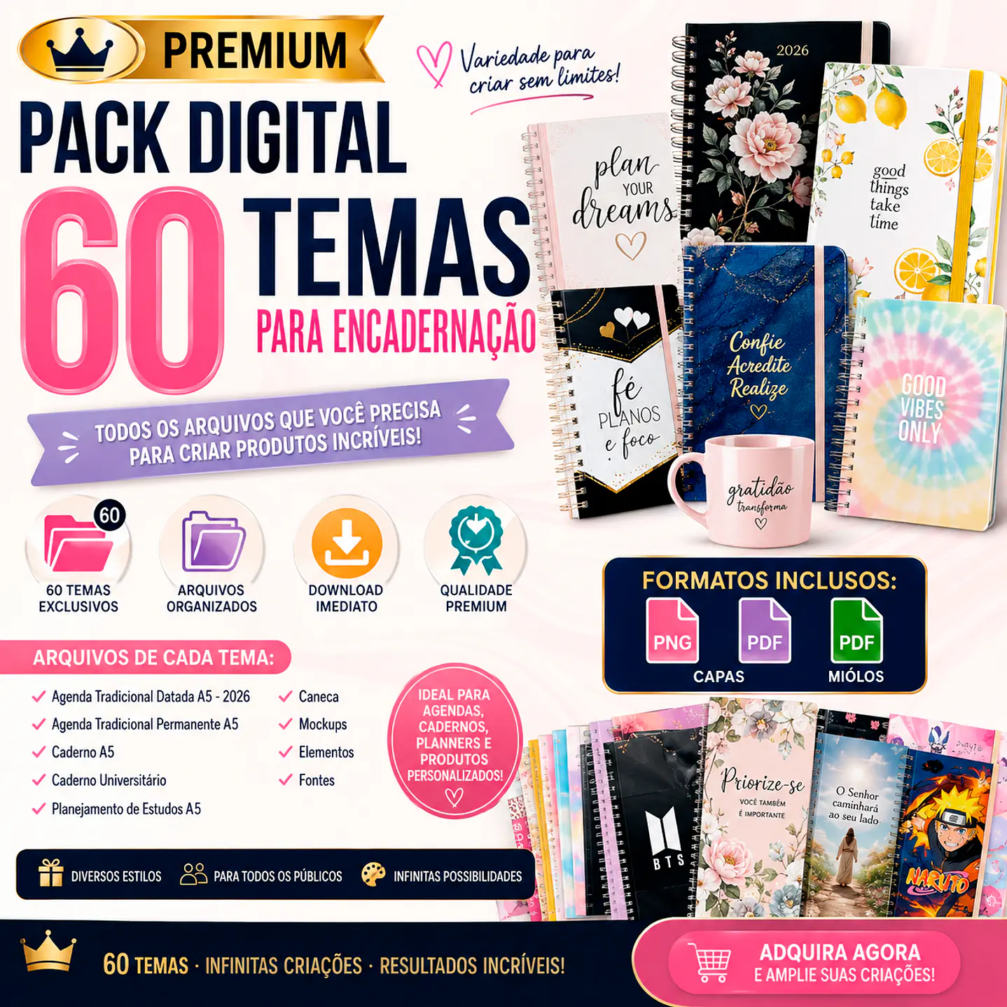 Kit 60 Temas para Agendas, Cadernos e Planners 1