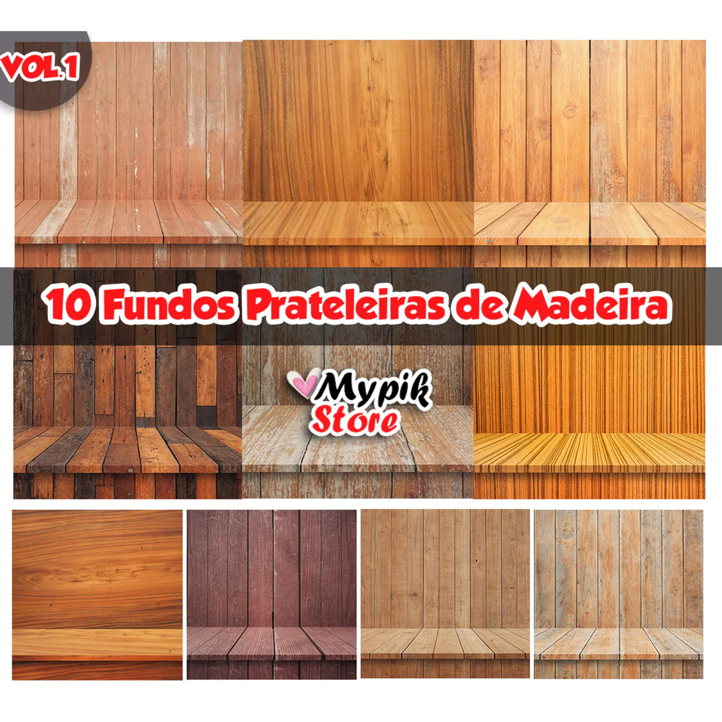 Kit Digital Imagens Fundos Prateleiras de Madeira 1