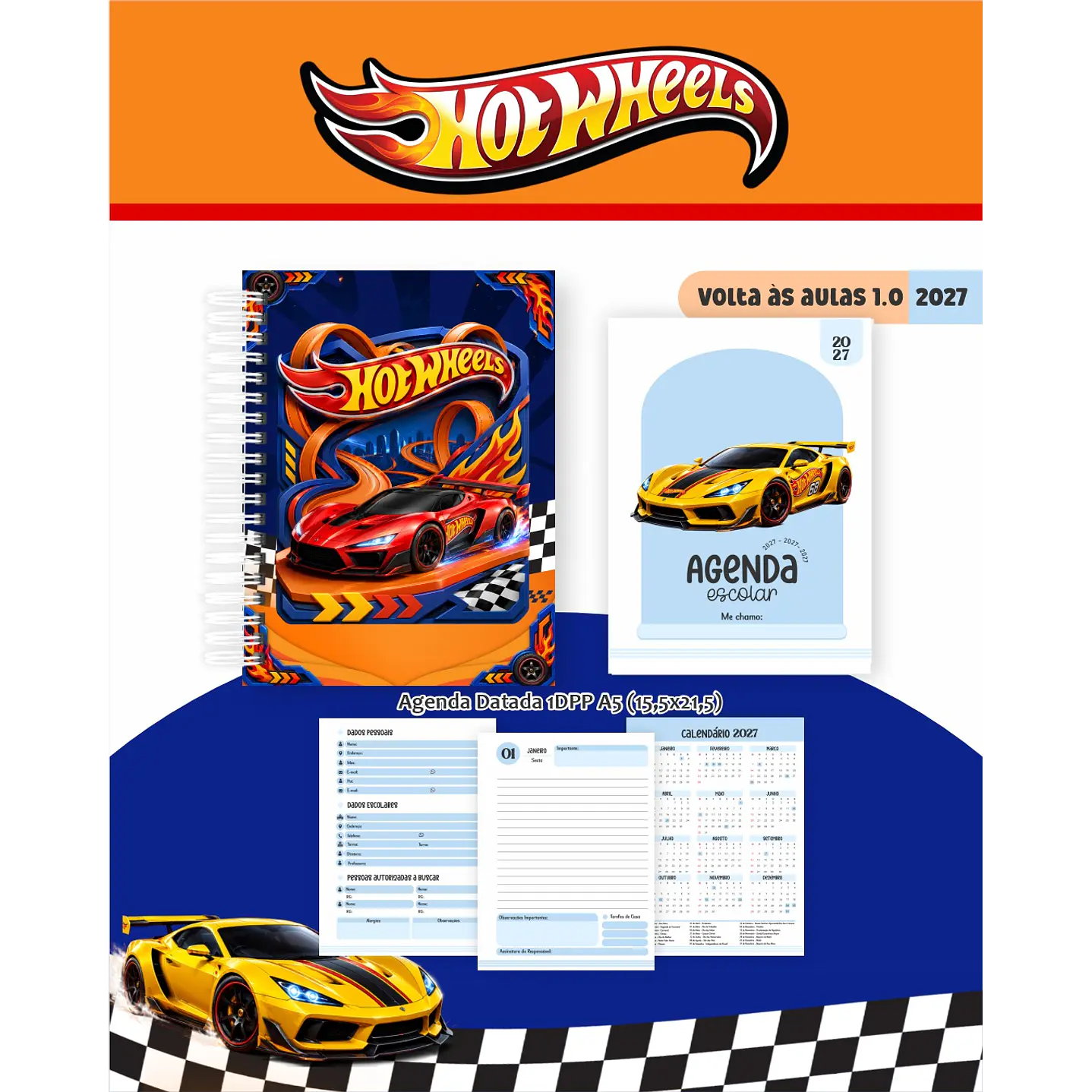 Encadernação Hot Wheels 2027 Agenda e Cadernos 3