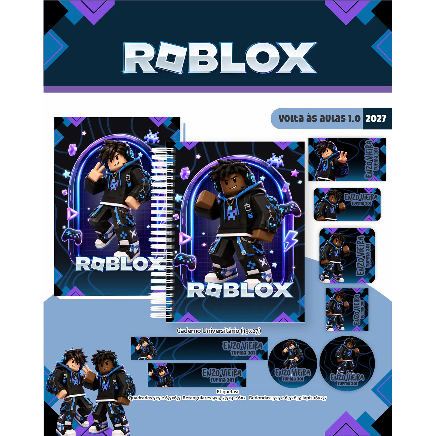 Kit Digital Roblox 2027 Encadernação Volta às Aulas 2