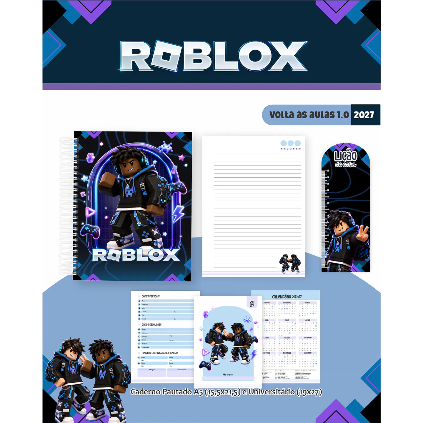 Kit Digital Roblox 2027 Encadernação Volta às Aulas 6