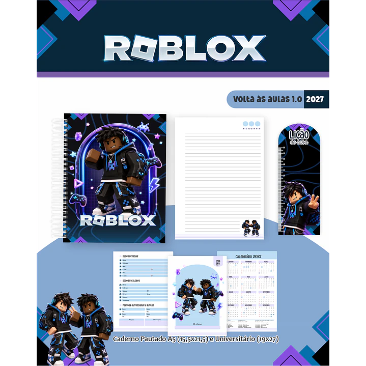 Kit Digital Roblox 2027 Encadernação Volta às Aulas 6