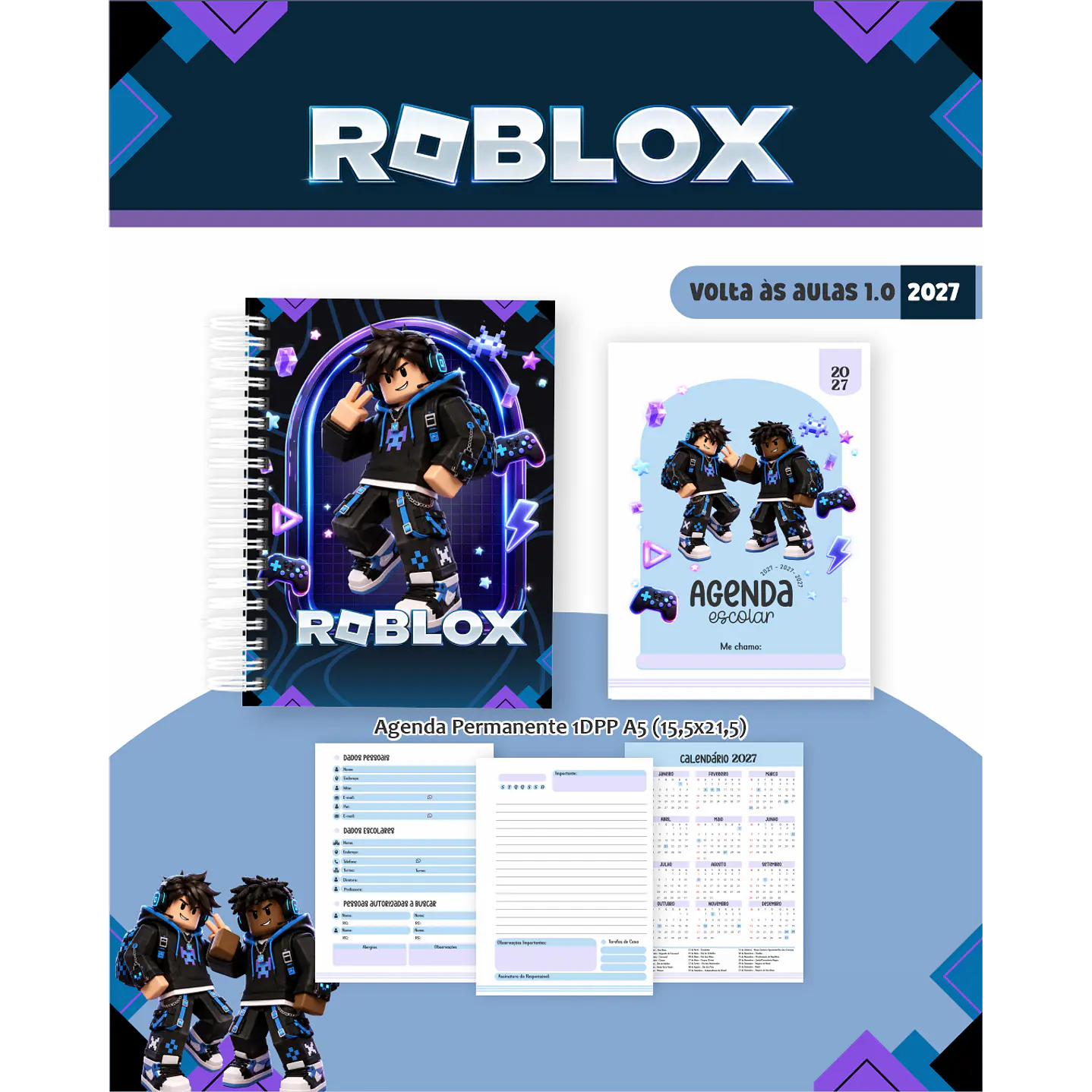 Kit Digital Roblox 2027 Encadernação Volta às Aulas 7