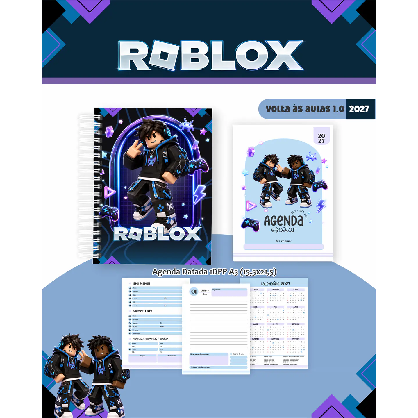 Kit Digital Roblox 2027 Encadernação Volta às Aulas 8