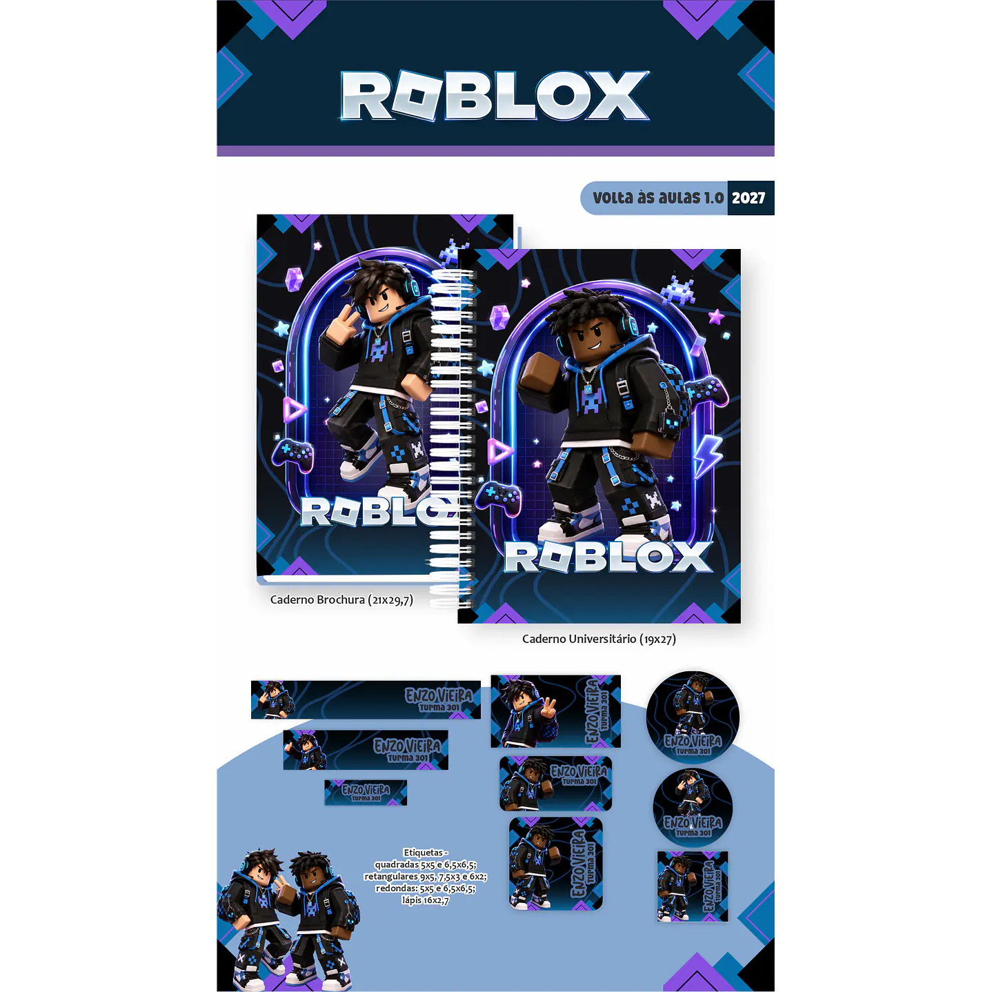 Kit Digital Roblox 2027 Encadernação Volta às Aulas 11