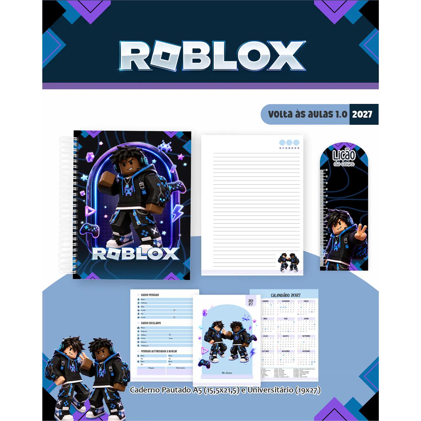 Kit Digital Roblox 2027 Encadernação Volta às Aulas 14