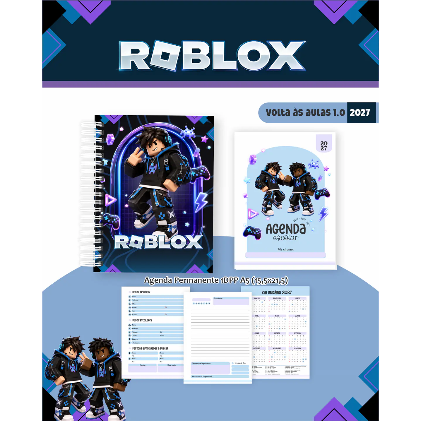 Kit Digital Roblox 2027 Encadernação Volta às Aulas 15
