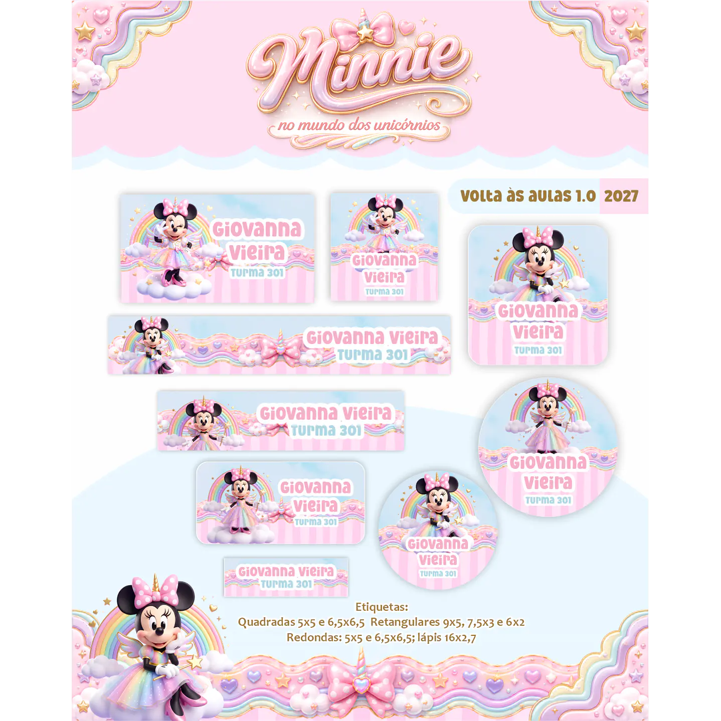 Encadernação Minnie Unicórnio 2027 para Volta às Aulas 3