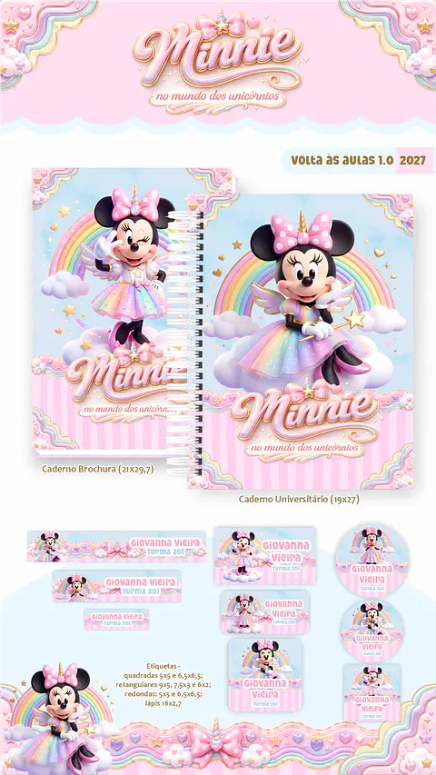 Encadernação Minnie Unicórnio 2027 para Volta às Aulas