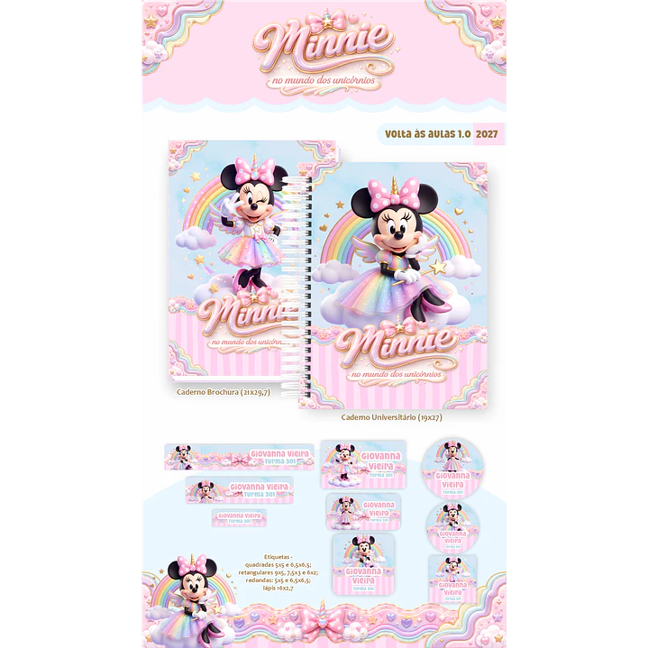 Encadernação Minnie Unicórnio 2027 para Volta às Aulas 2