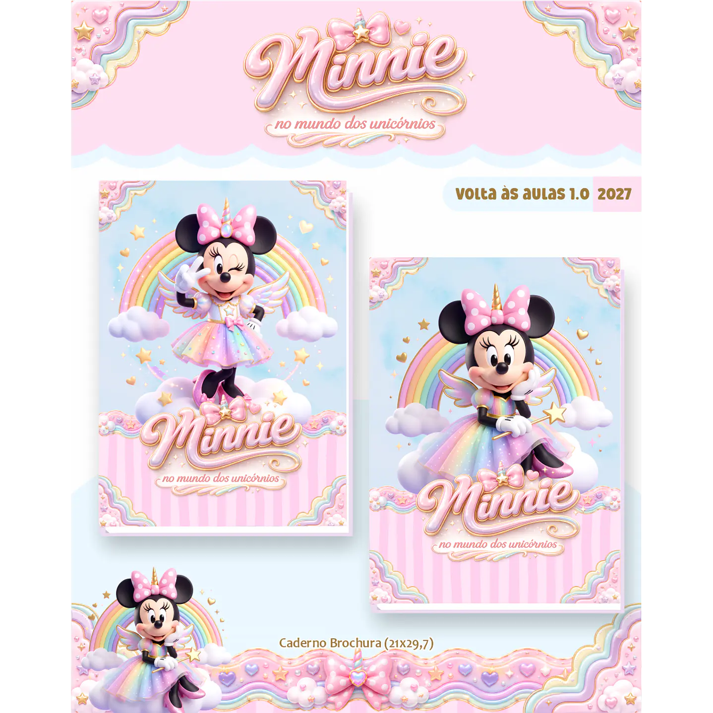 Encadernação Minnie Unicórnio 2027 para Volta às Aulas 4