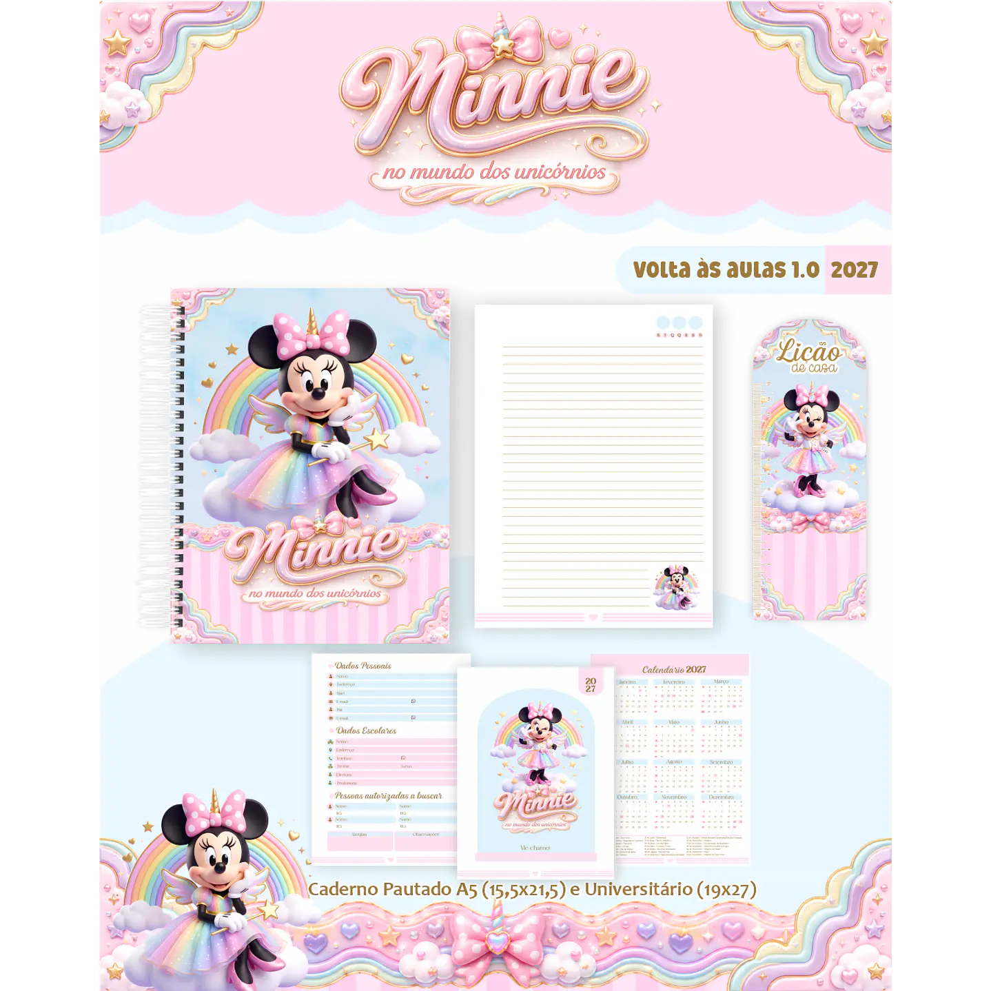 Encadernação Minnie Unicórnio 2027 para Volta às Aulas 5