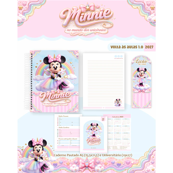 Encadernação Minnie Unicórnio 2027 para Volta às Aulas 5