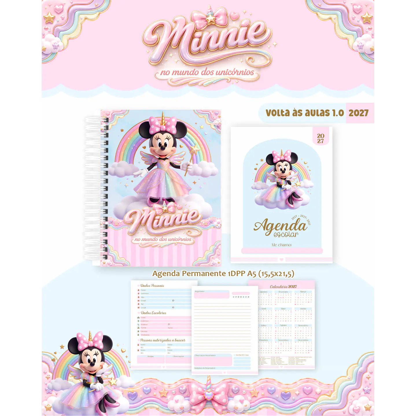 Encadernação Minnie Unicórnio 2027 para Volta às Aulas 6