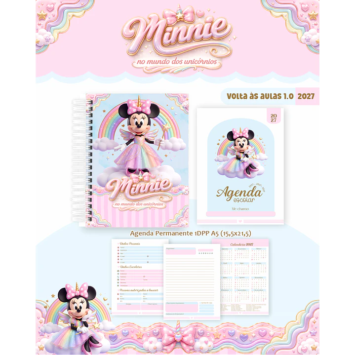 Encadernação Minnie Unicórnio 2027 para Volta às Aulas 6