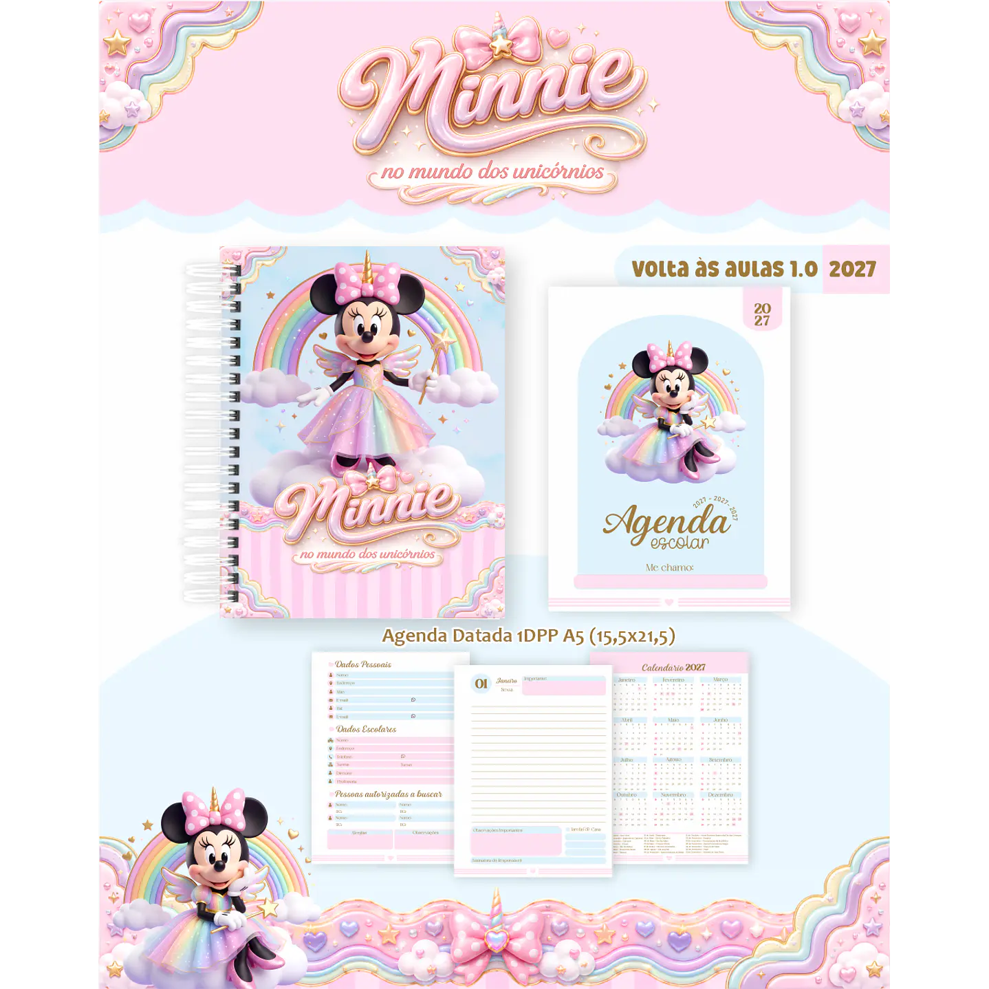 Encadernação Minnie Unicórnio 2027 para Volta às Aulas 7