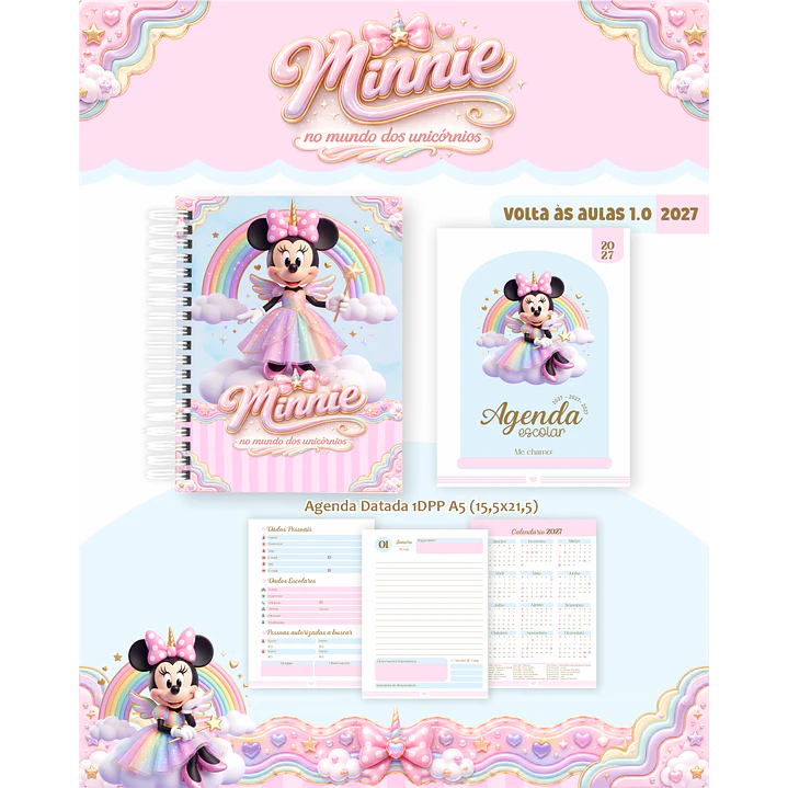 Encadernação Minnie Unicórnio 2027 para Volta às Aulas 7
