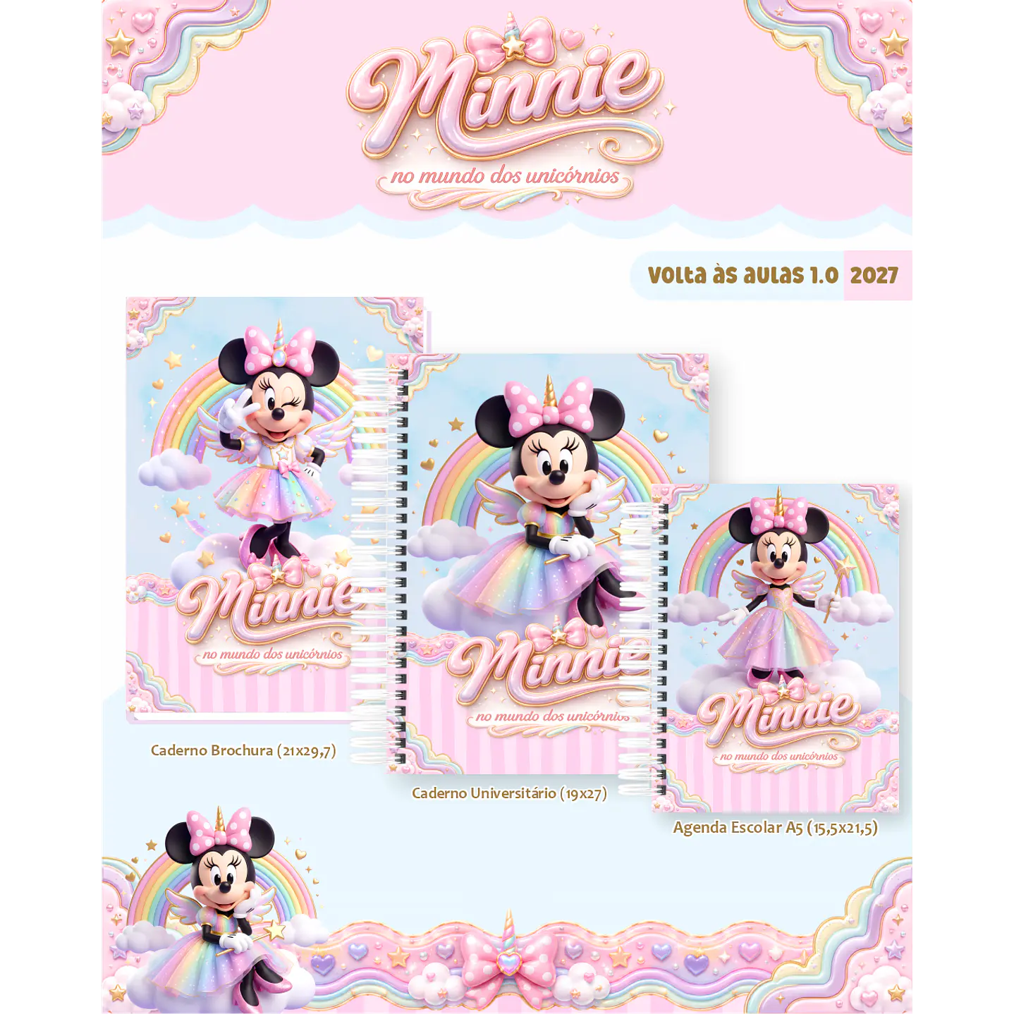 Encadernação Minnie Unicórnio 2027 para Volta às Aulas 8