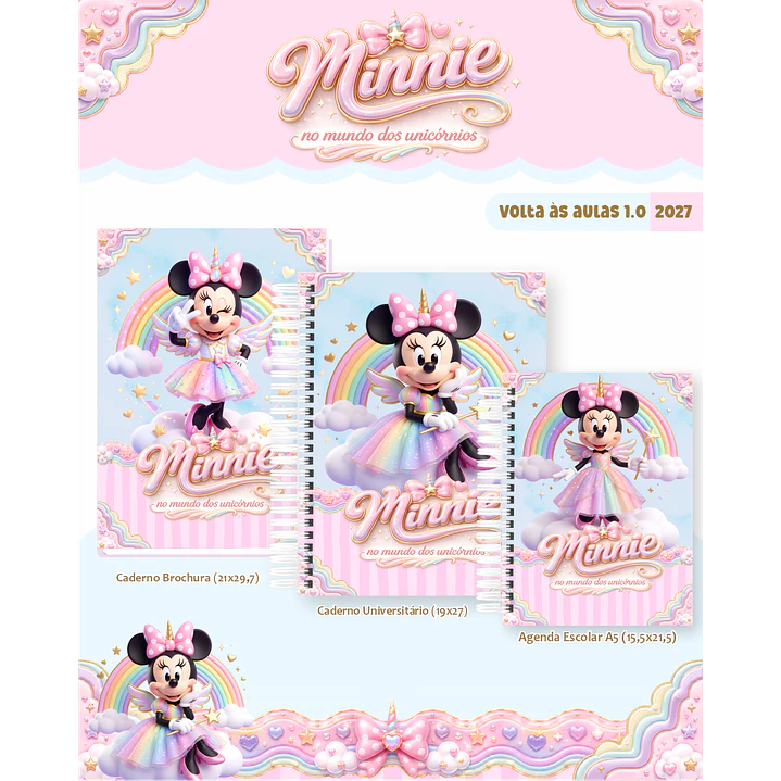 Encadernação Minnie Unicórnio 2027 para Volta às Aulas 8