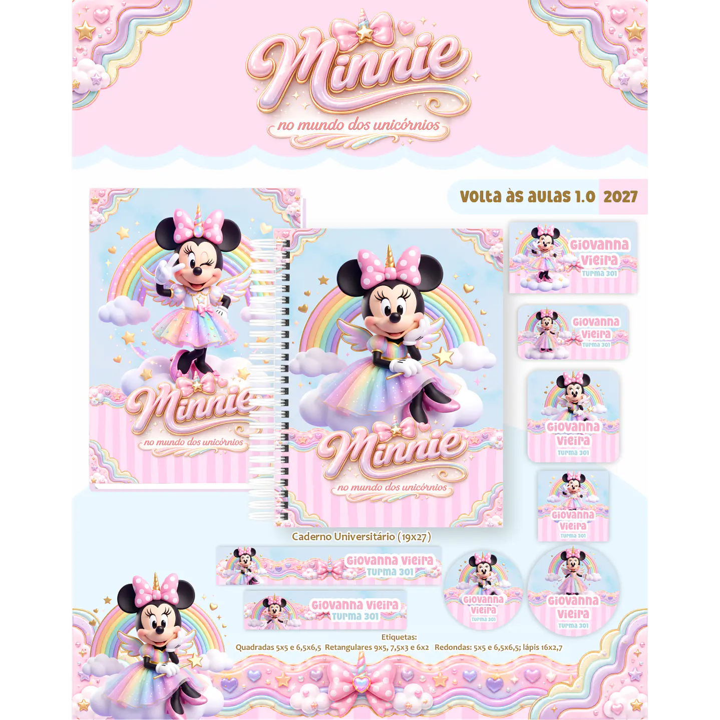 Encadernação Minnie Unicórnio 2027 para Volta às Aulas 1