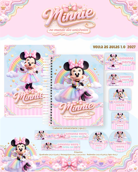 Encadernação Minnie Unicórnio 2027 para Volta às Aulas