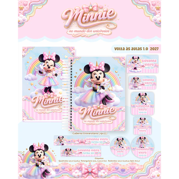 Encadernação Minnie Unicórnio 2027 para Volta às Aulas 1