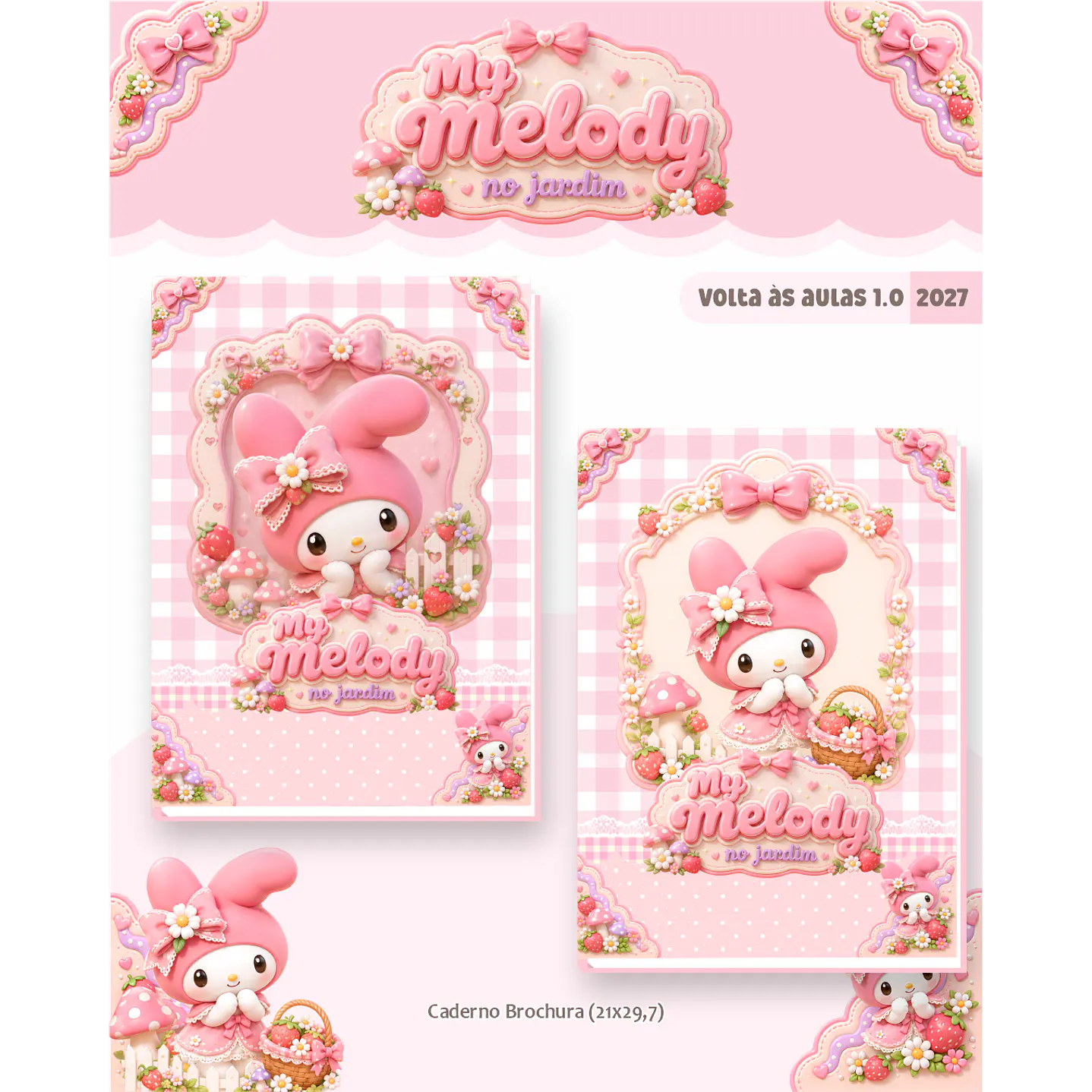 Kit Encadernação My Melody Jardim 2027 - Volta às Aulas 2