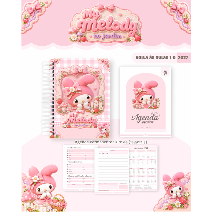 Kit Encadernação My Melody Jardim 2027 - Volta às Aulas 4