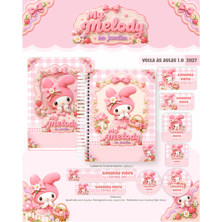 Kit Encadernação My Melody Jardim 2027 - Volta às Aulas 1