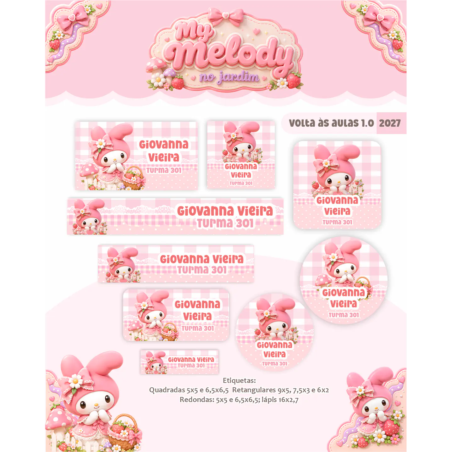 Kit Encadernação My Melody Jardim 2027 - Volta às Aulas 7