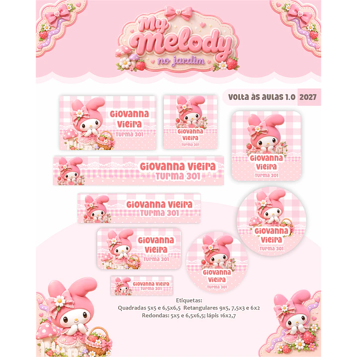Kit Encadernação My Melody Jardim 2027 - Volta às Aulas 7