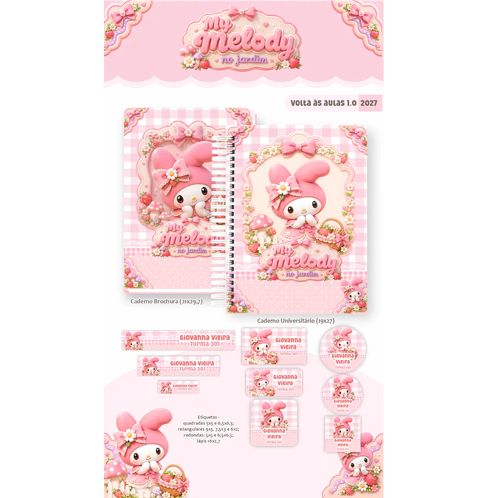 Kit Encadernação My Melody Jardim 2027 - Volta às Aulas 8