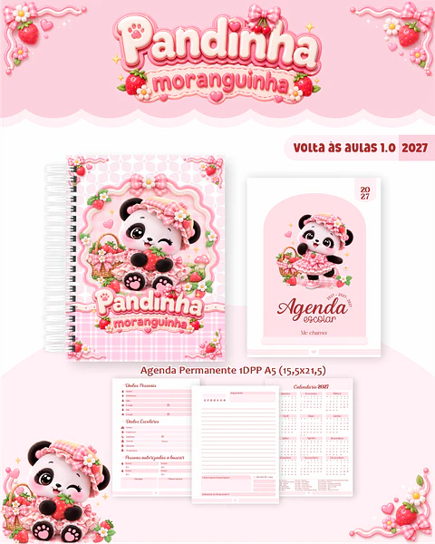 Kit Encadernação Pandinha Moranguinha 2027 - Volta às Aulas