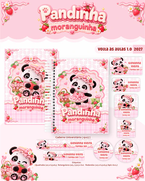 Kit Encadernação Pandinha Moranguinha 2027 - Volta às Aulas