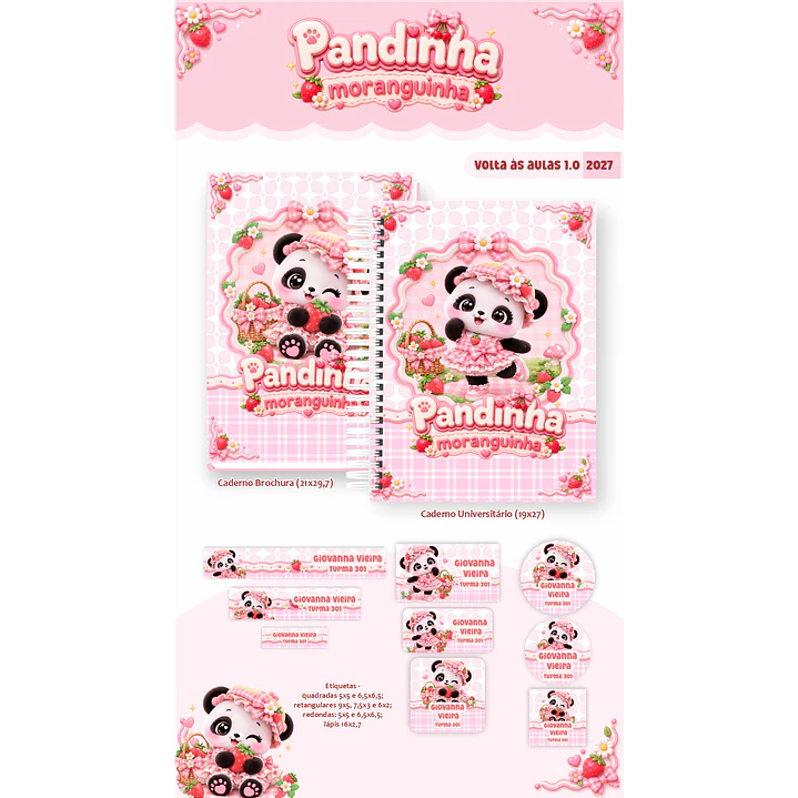 Kit Encadernação Pandinha Moranguinha 2027 - Volta às Aulas 6