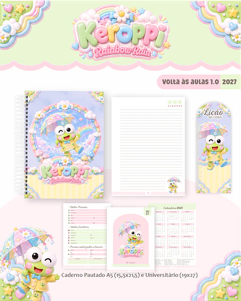 Kit Digital Encadernação Keroppi 2027 - Volta às Aulas