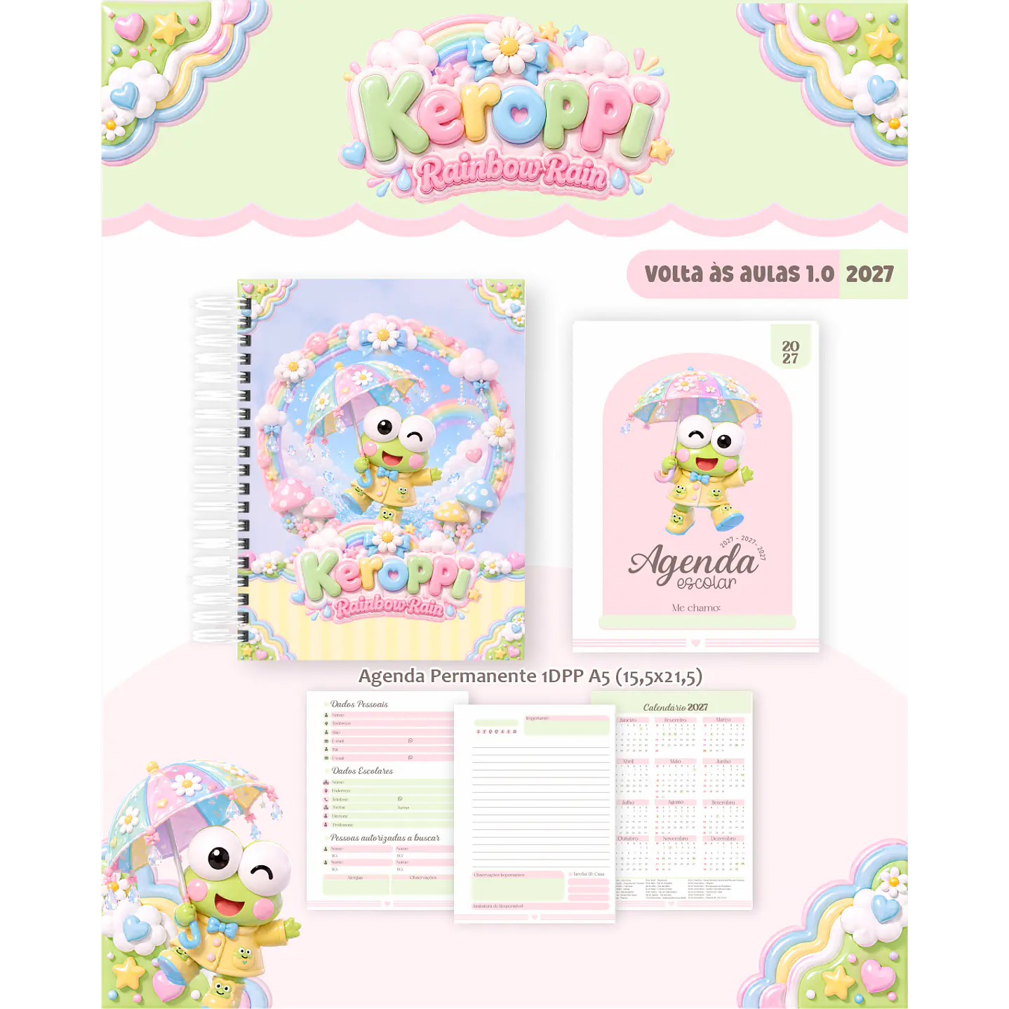 Kit Digital Encadernação Keroppi 2027 - Volta às Aulas 3
