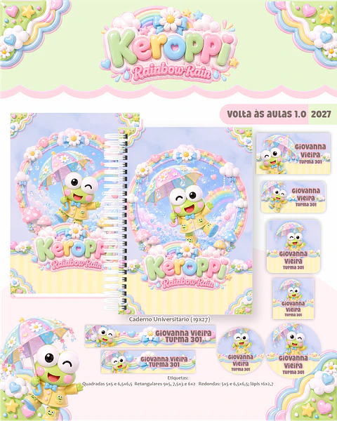 Kit Digital Encadernação Keroppi 2027 - Volta às Aulas