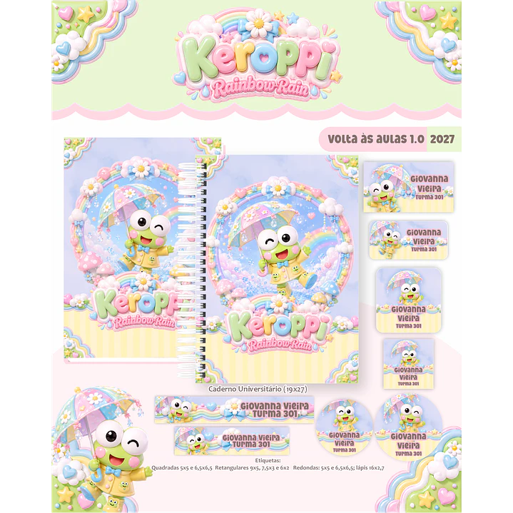 Kit Digital Encadernação Keroppi 2027 - Volta às Aulas 1