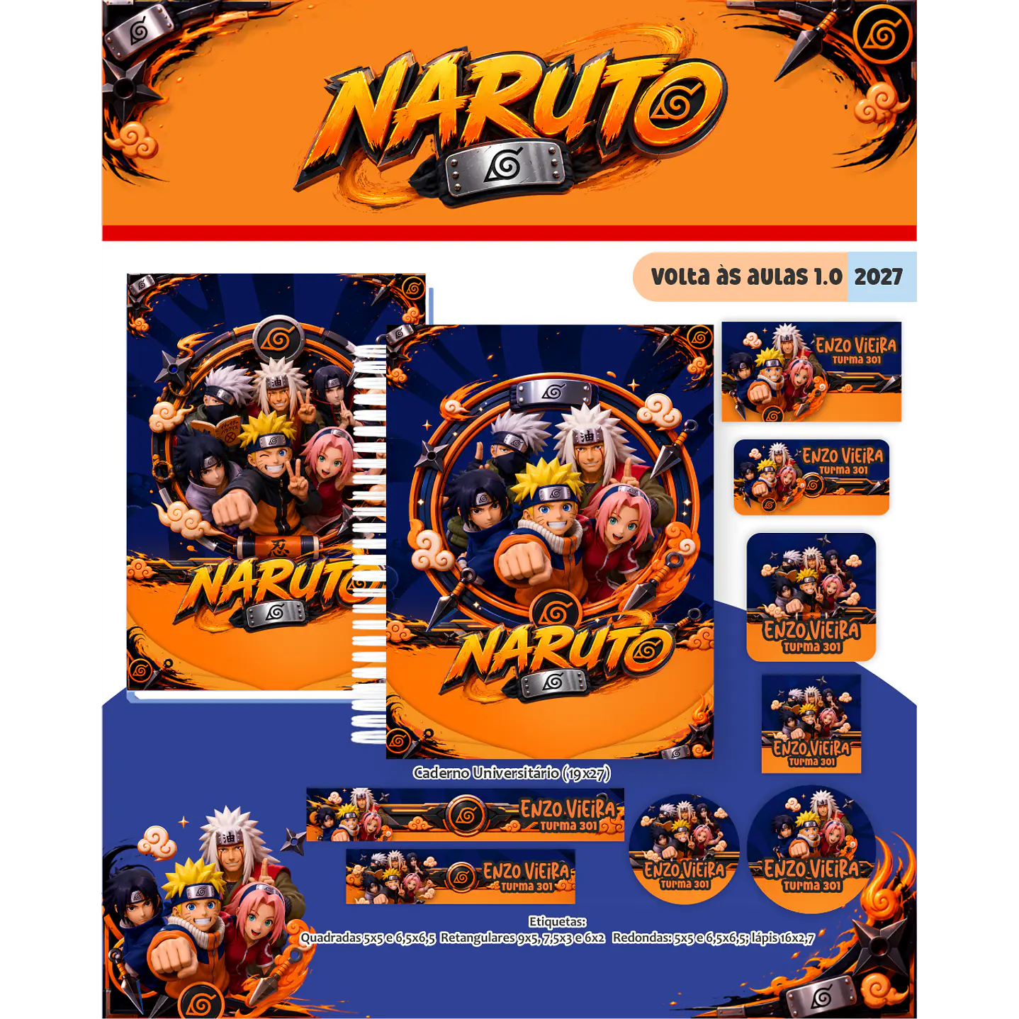 Kit Digital Encadernação Naruto 2027 - Volta às Aulas  1
