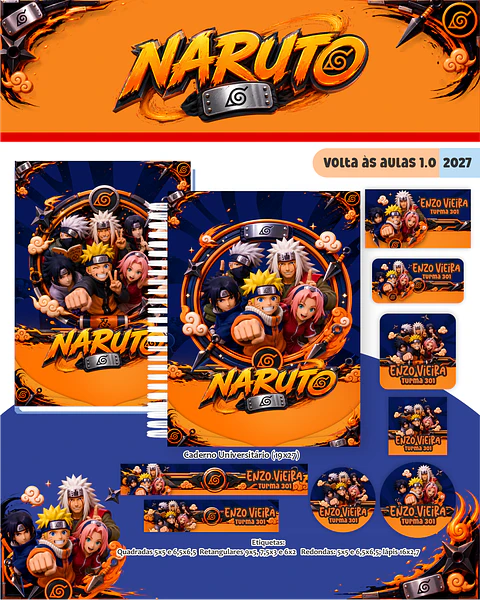 Kit Digital Encadernação Naruto 2027 - Volta às Aulas 