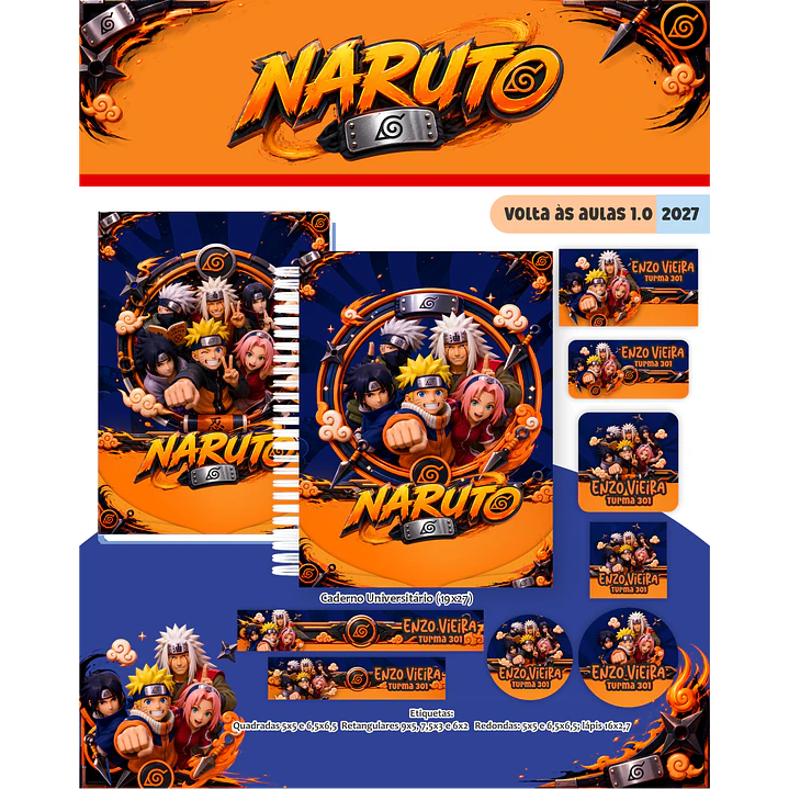 Kit Digital Encadernação Naruto 2027 - Volta às Aulas  1