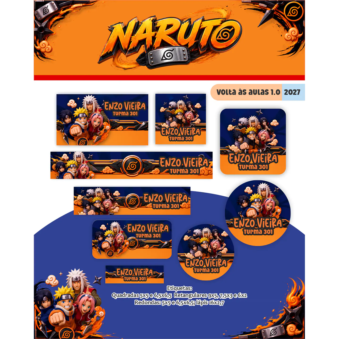 Kit Digital Encadernação Naruto 2027 - Volta às Aulas  2