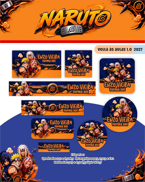 Kit Digital Encadernação Naruto 2027 - Volta às Aulas 